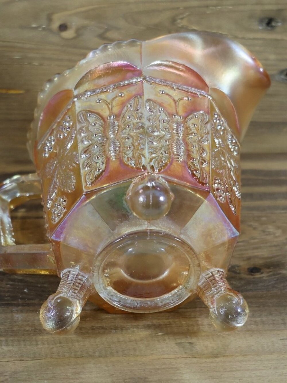 Vintage Fenton Glass Amber Creamer Pitcher Marigold Carnival Glass butterfly 5" - Picture 3 of 4
